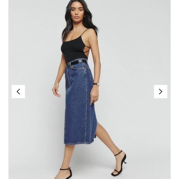 Reformation Jayde High Rise Denim Midi Skirt in Hana Size 26 NWT - Picture 1 of 4